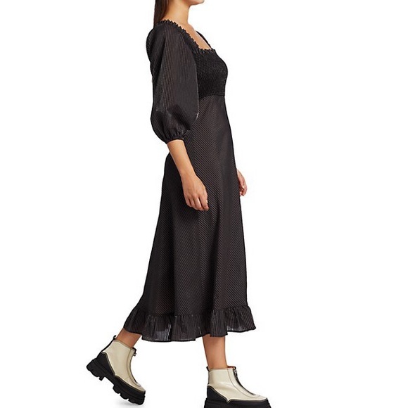 NWT 🖤 GANNI Seesucker Puff-Sleeve Midi Dress - Picture 7 of 12